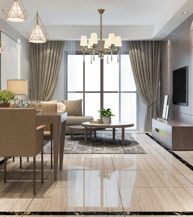 dizajn enterijera open space bež zavese